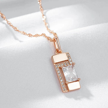 Outstanding Fashion Filled 14K Rose Gold Square AAA Zircon Diamonds Necklace For Women - Luxury Fine Jewellery